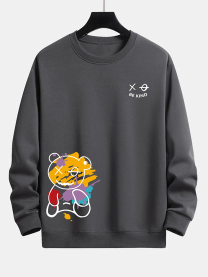 Graffiti Bear Print Relax Fit Crew Neck Sweatshirt & Jogging Pants