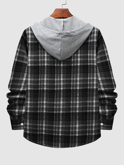 Men's Thin Plaid Casual Hooded Jacket