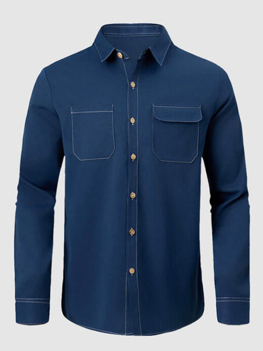 Men's solid color simple loose casual long-sleeved shirt