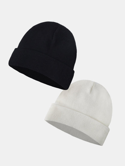 2 Pieces Solid Color Warm Knit Beanie Hat