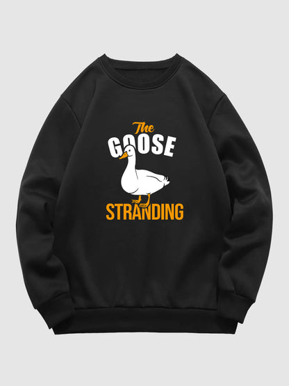 Men's silly goose pattern printed long-sleeved crew neck sweatshirt