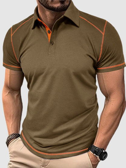 Men's half-button color-blocking casual lapel short-sleeved polo