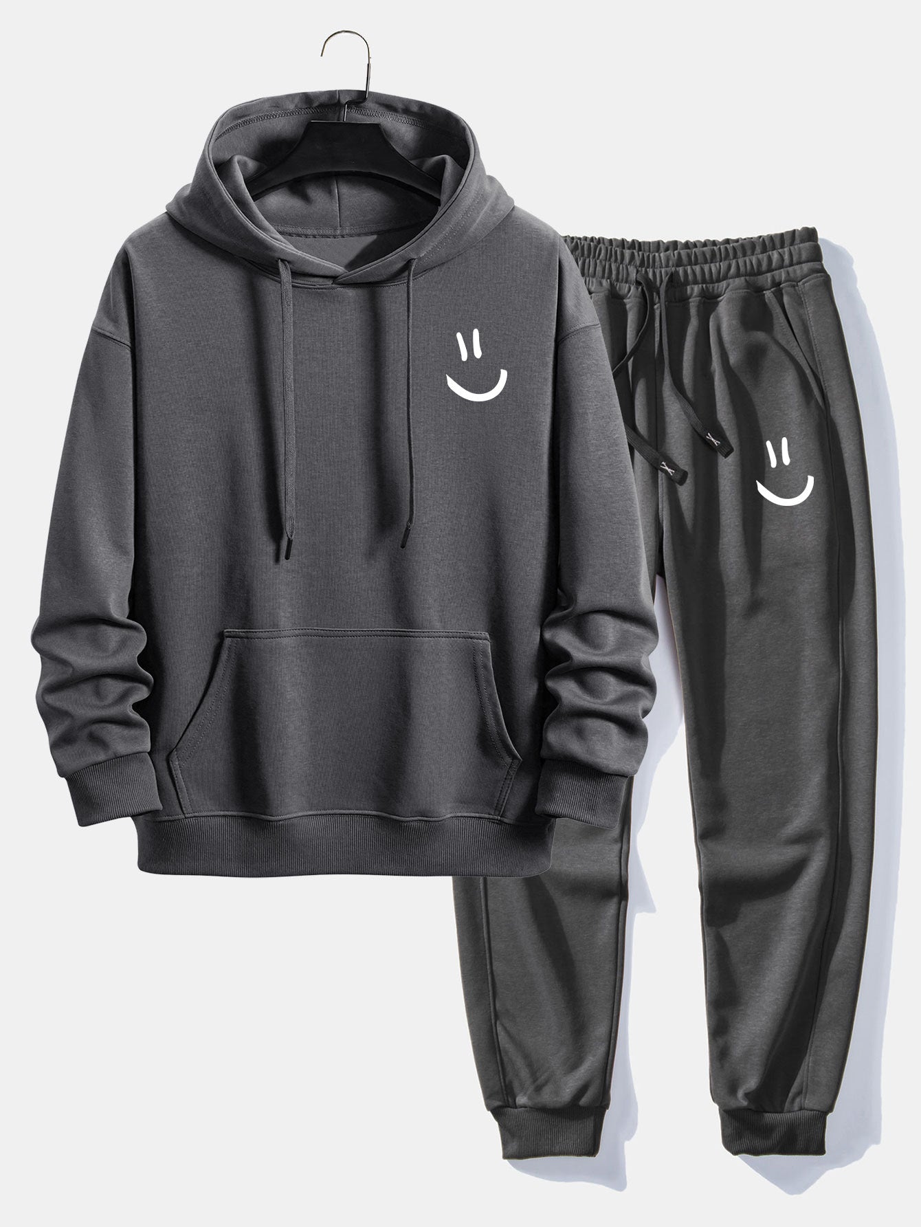 Smiley Face Print Relax Fit Hoodie & Jogging Pants