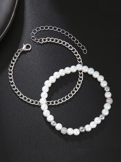 Zircon pearl bracelet 2 Pcs/set