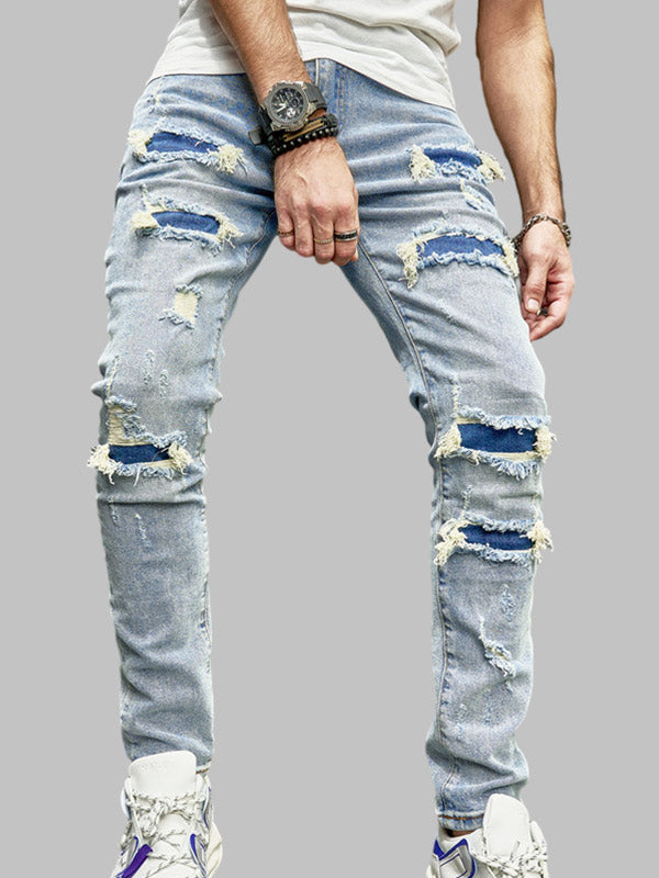 Men's ripped zipper access frayed jeans