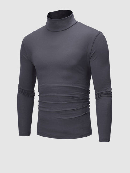 Men's Turtleneck Solid Color Lightweight Skin-Friendly Basic Pullover T-Shirt