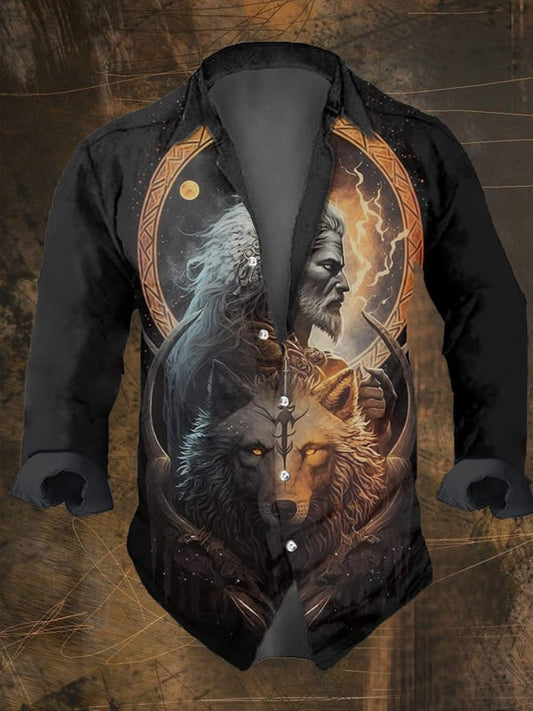 Men's Vintage Viking Print Long Sleeve Shirt