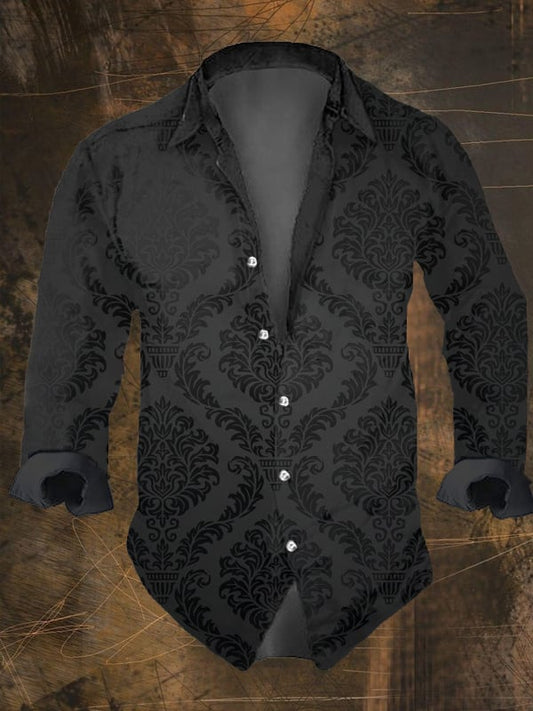 Men's Vintage Dark Skull Print Long Sleeve Shirt