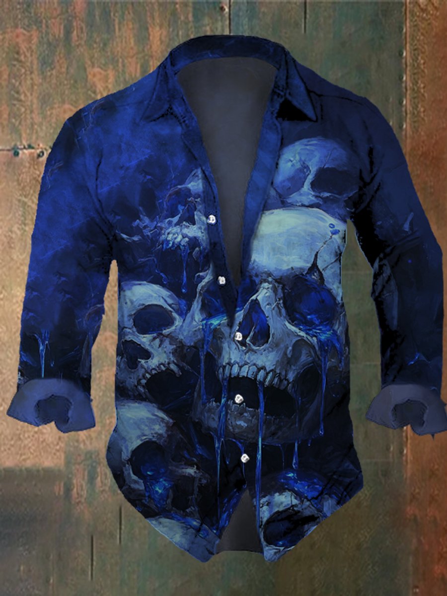 Men's Vintage Skull Print Long Sleeve Shirt