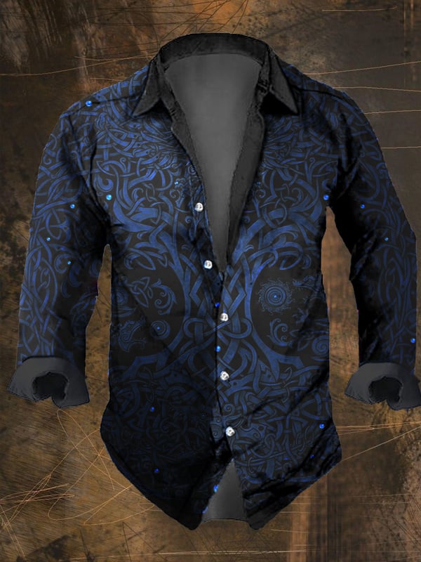 Men's Vintage Viking Print Long Sleeve Shirt