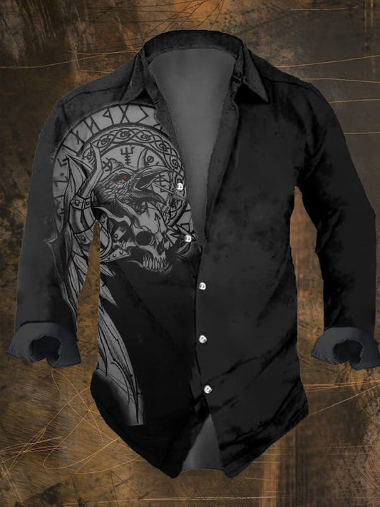 Men's Vintage Ethnic Viking Print Long Sleeve Shirt