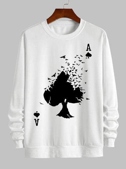 Men's Poker A Print Casual Round Neck Sweatshirt