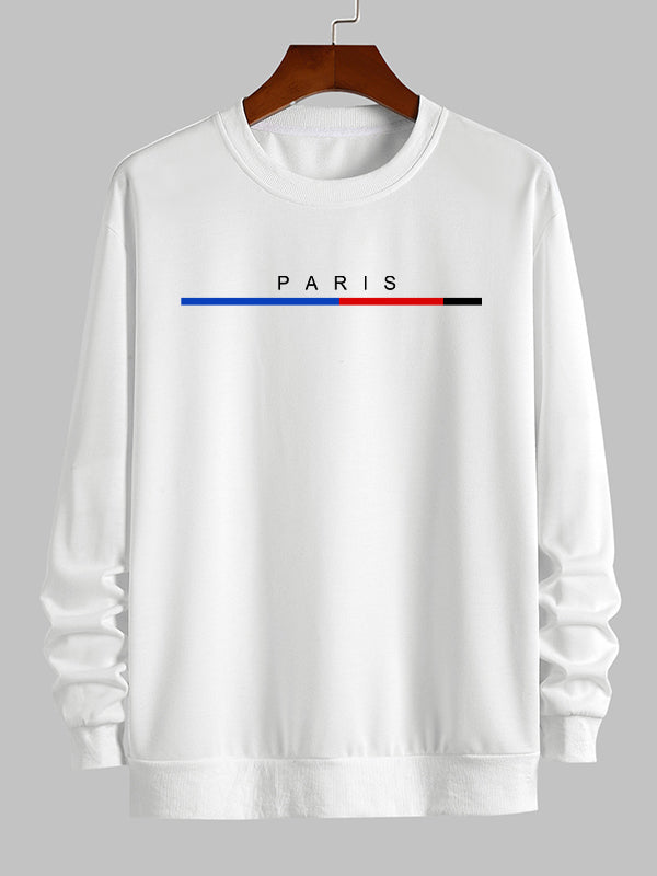 Men's "PARIS" letter print casual crew neck sweatshirt