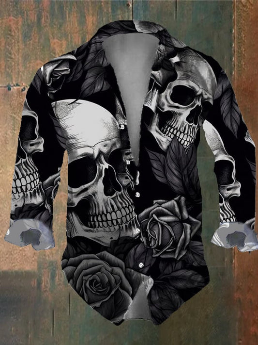 Men's Vintage Dark Skull Print Long Sleeve Shirt