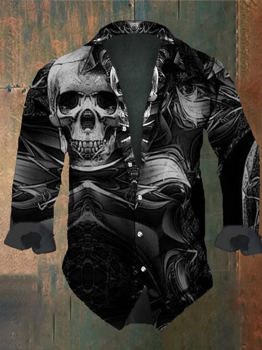 Men's Vintage Dark Skull Print Long Sleeve Shirt