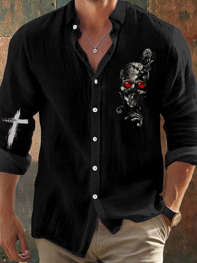 Men's Vintage Skull Faith Long Sleeve Shirt