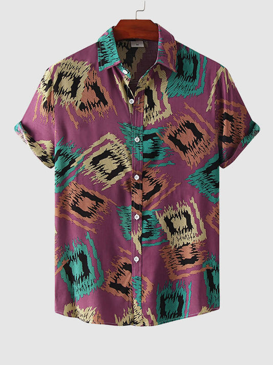 Men's Hawaiian Print Casual Resort Beach Short Sleeve Shirt