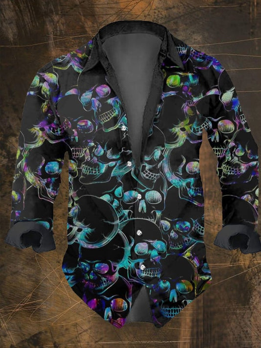 Men's Vintage Dark Skull Print Long Sleeve Shirt