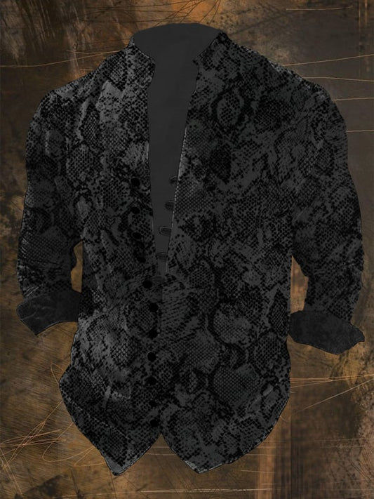 Men's Vintage Skull Print Multi-Button Shirt