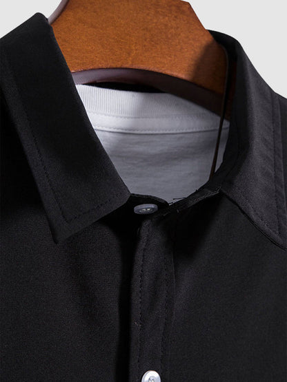 Men's solid color lapel button down casual short sleeve shirt