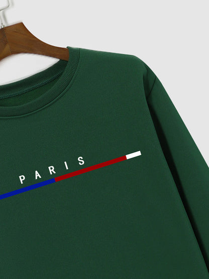 Men's "PARIS" Graphic Fleece Lined Pullover Crewneck