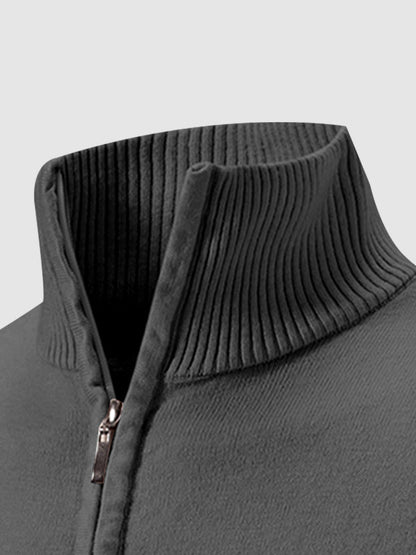 Men's Solid Color Quarter-Zip Collar Sweater