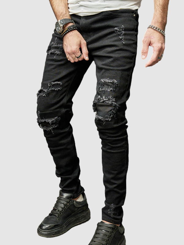 Men's Faded Color Distressed Denim Jeans