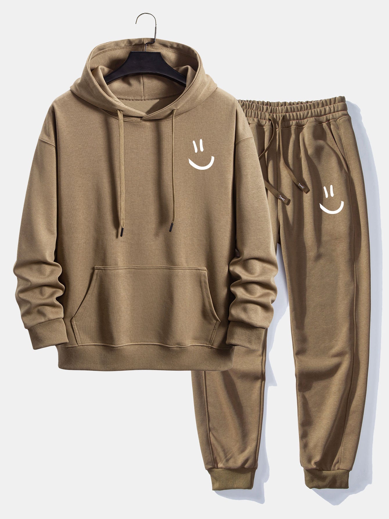 Smiley Face Print Relax Fit Hoodie & Jogging Pants