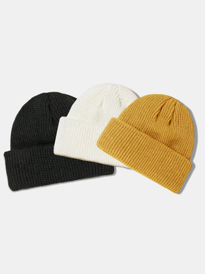 3 Pieces Solid Color Warm Knit Beanie Hat