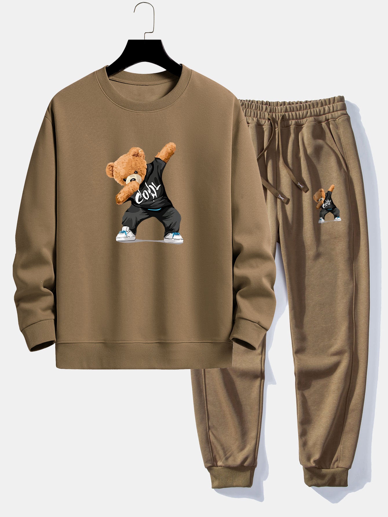 Cool Bear Print Relax Fit Crew Neck Sweatshirt & Jogging Pants Set