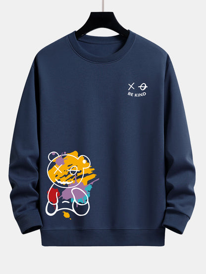 Graffiti Bear Print Relax Fit Crew Neck Sweatshirt & Jogging Pants