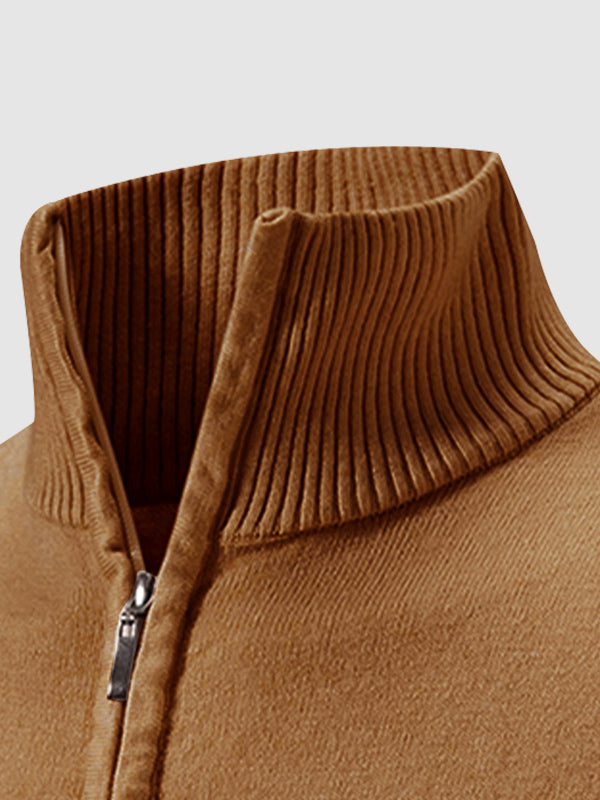 Men's Solid Color Quarter-Zip Collar Sweater