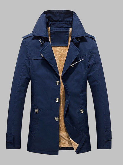 Men's Slim Fit Casual Lapel Fleece Lined Trench Jacket