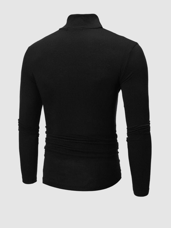 Men's Turtleneck Solid Color Lightweight Skin-Friendly Basic Pullover T-Shirt