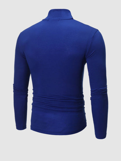 Men's Turtleneck Solid Color Lightweight Skin-Friendly Basic Pullover T-Shirt