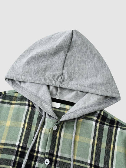 Men's Thin Plaid Casual Hooded Jacket