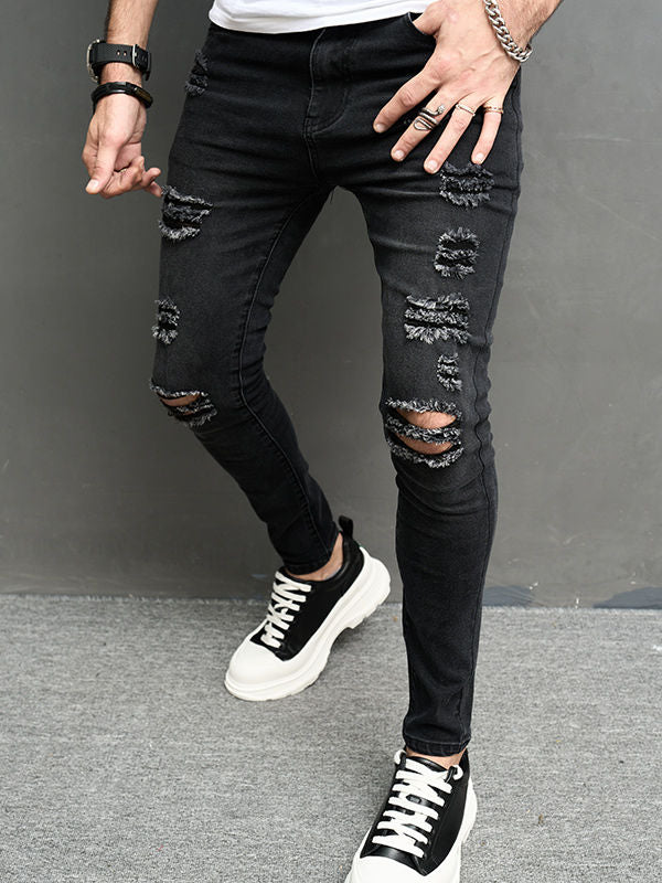 Men's Straight Leg Distressed Denim Jeans