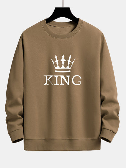 King Crown Print Relax Fit Crew Neck Sweatshirt & Jogging Pants Set