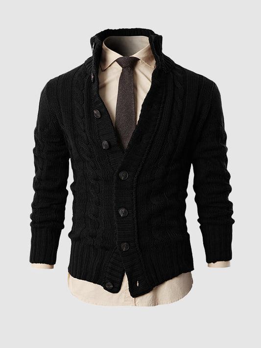 Men's solid color twist jacquard sweater knitted cardigan jacket