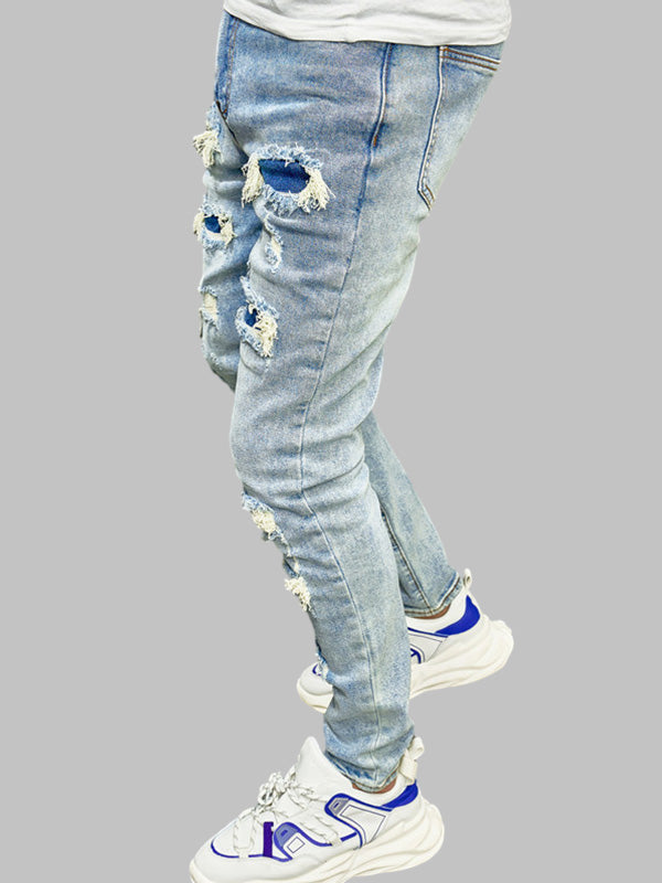 Men's ripped zipper access frayed jeans