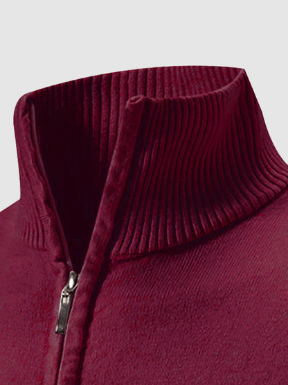 Men's Solid Color Quarter-Zip Collar Sweater