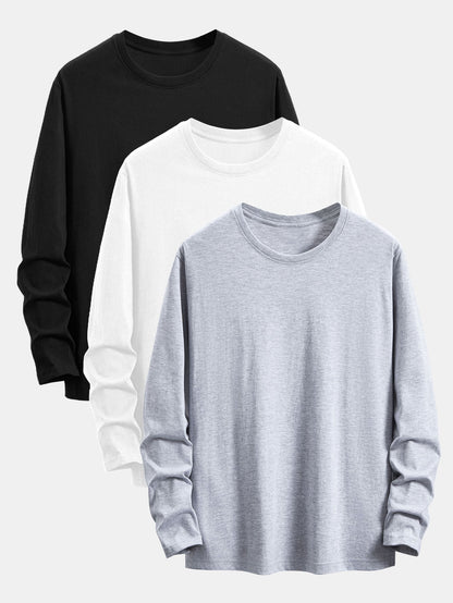 3 Pieces Basic Long Sleeve Cotton T-Shirts