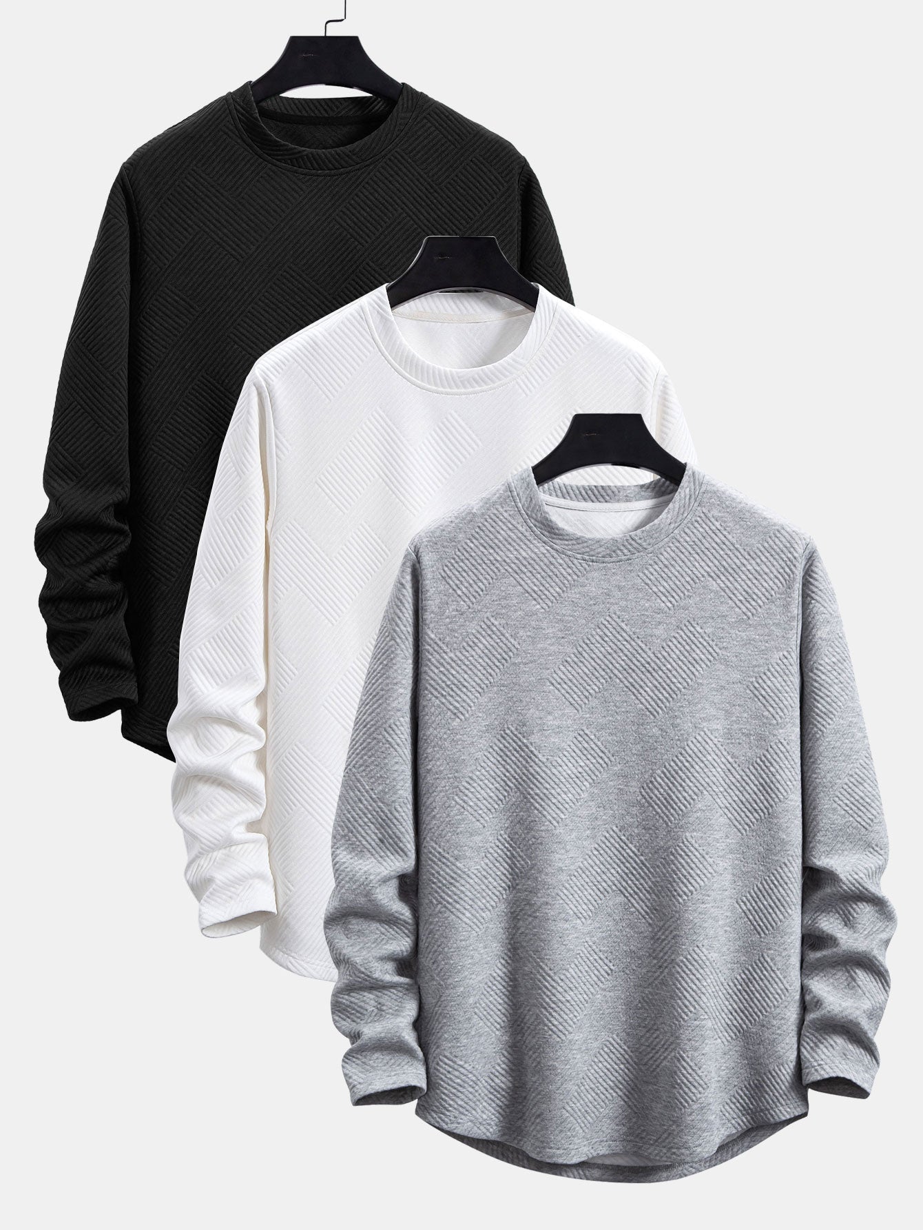 3 Pieces Long Sleeve Stripe Jacquard Arc Hem T-Shirts