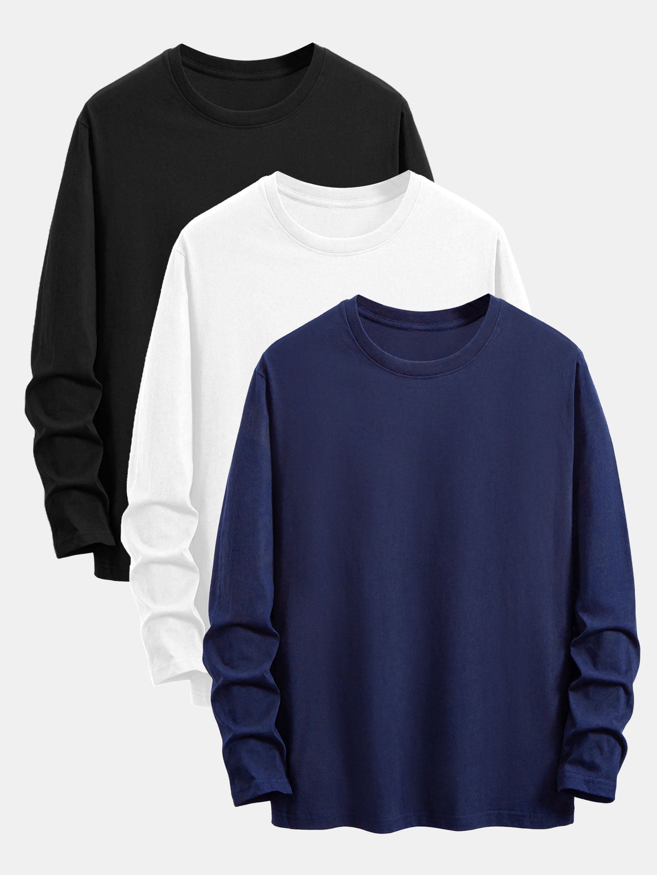 3 Pieces Basic Long Sleeve Cotton T-Shirts