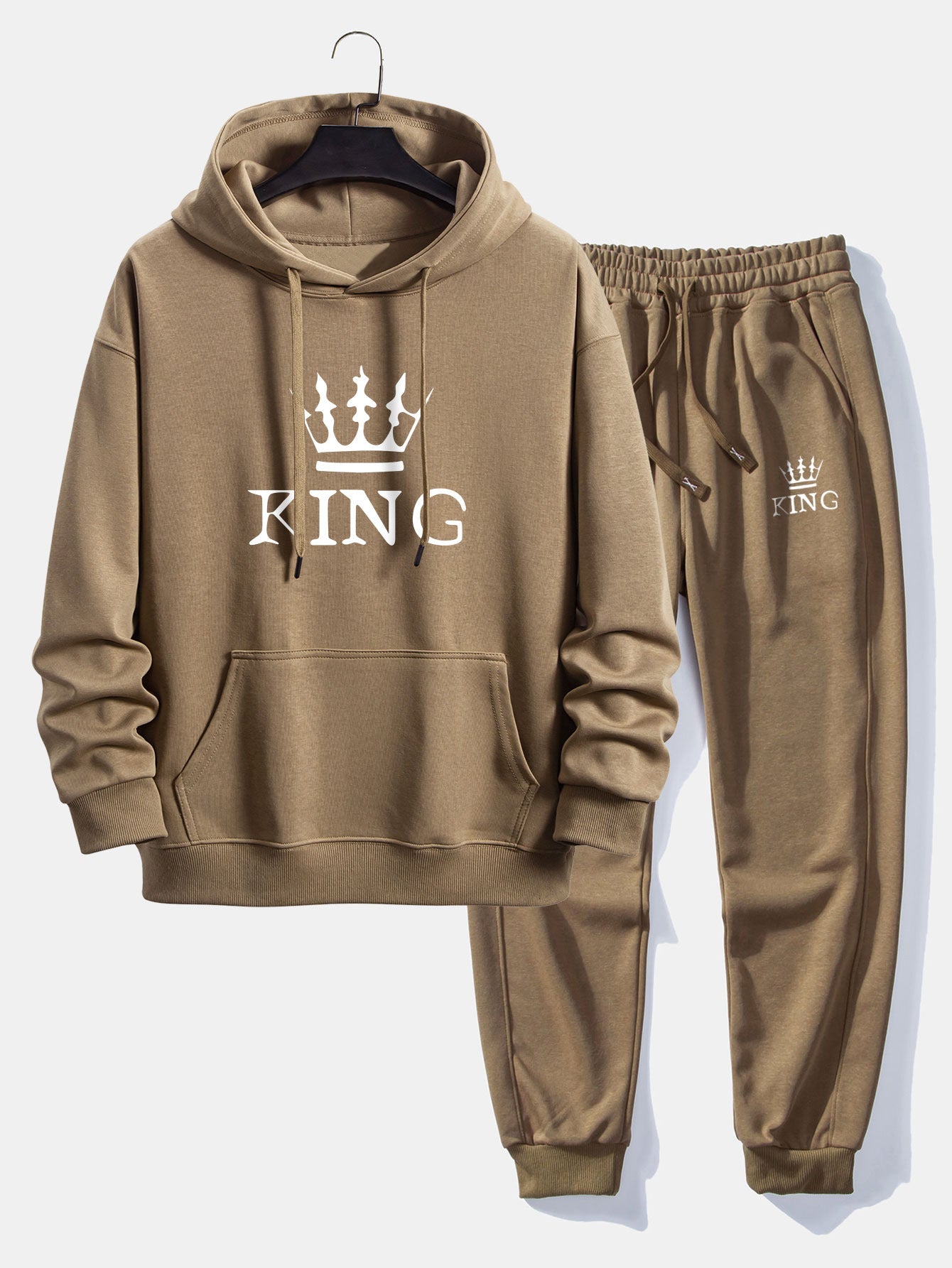 King Crown Print Relax Fit Hoodie & Jogging Pants Set