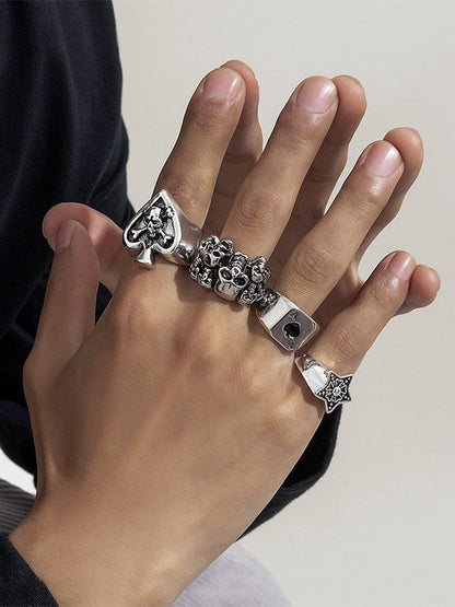 Retro Skull Pentagram Ring 4Pcs/set