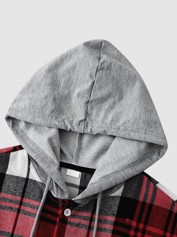 Men's Thin Plaid Casual Hooded Jacket