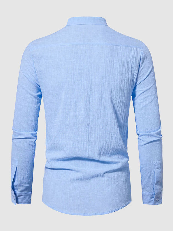 Men's cotton-linen stand collar casual long-sleeved shirt