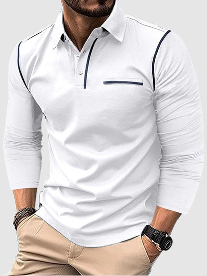 Men's lapel half-button long-sleeved Polo