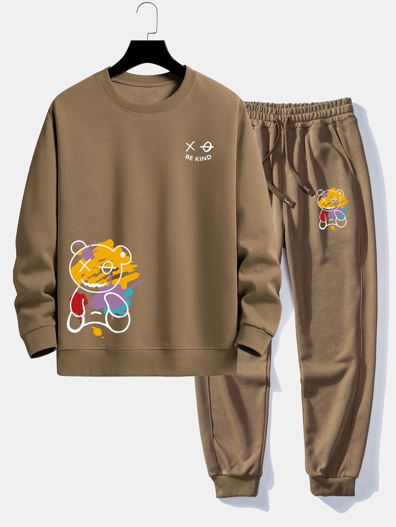 Graffiti Bear Print Relax Fit Crew Neck Sweatshirt & Jogging Pants